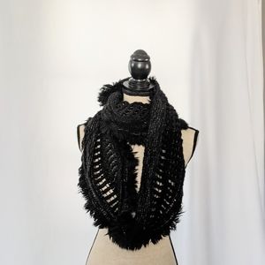 Infinity Scarf w/Fringe Detail & Silver Ac…